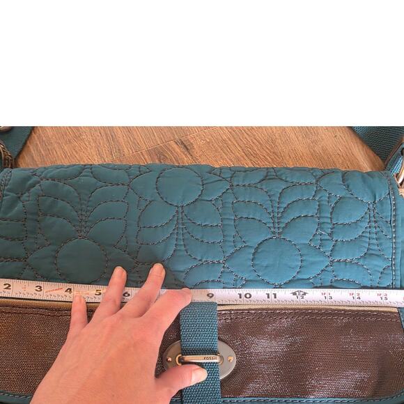 Fossil Key-Per Turquoise Quilted Messenger Bag Laptop Bag Crossbody - Picture 8 of 11